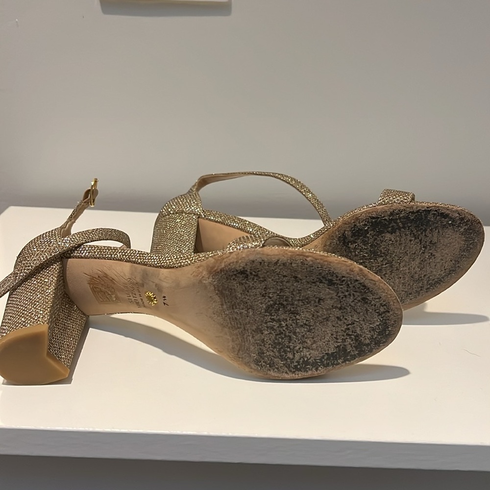 Stuart Weitzmannearlynude Block-Heel Glitter Sand… - image 3